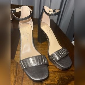 NWT Jessica Simpson Womens Ankle-Strap Block-Heel Bling Dress Sandals Size 8.5